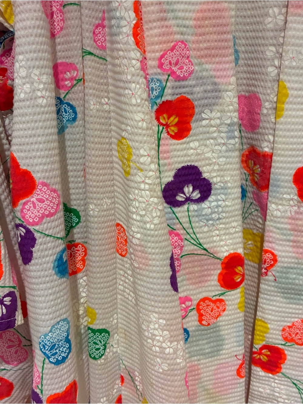 White Kimono Summer Robe with Multicolor Heart/Flower Print - Picture 2 of 4